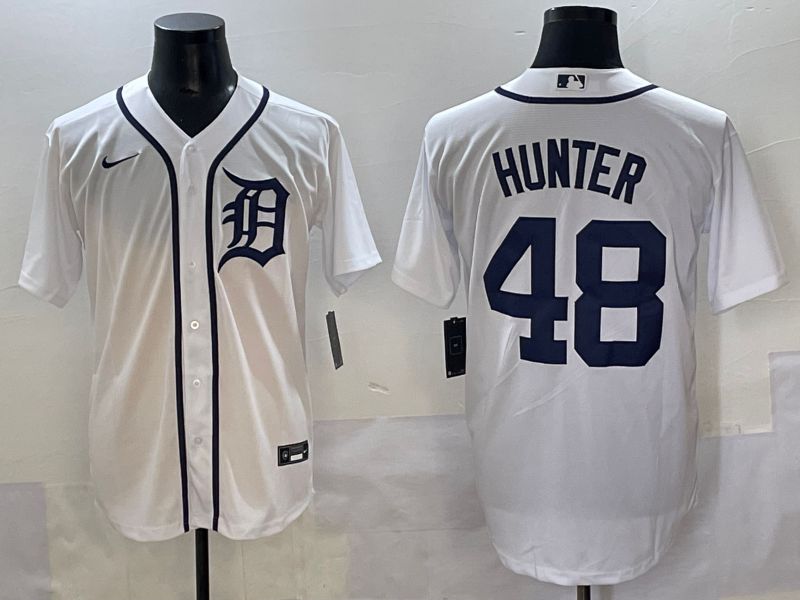 Men 2025 Detroit Tigers 48 Hunter White Game Nike MLB Jersey style 1